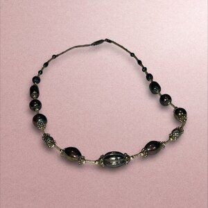 Handcrafted Black Beaded Necklace With Silver Accents & Lobster Clasp Closure -